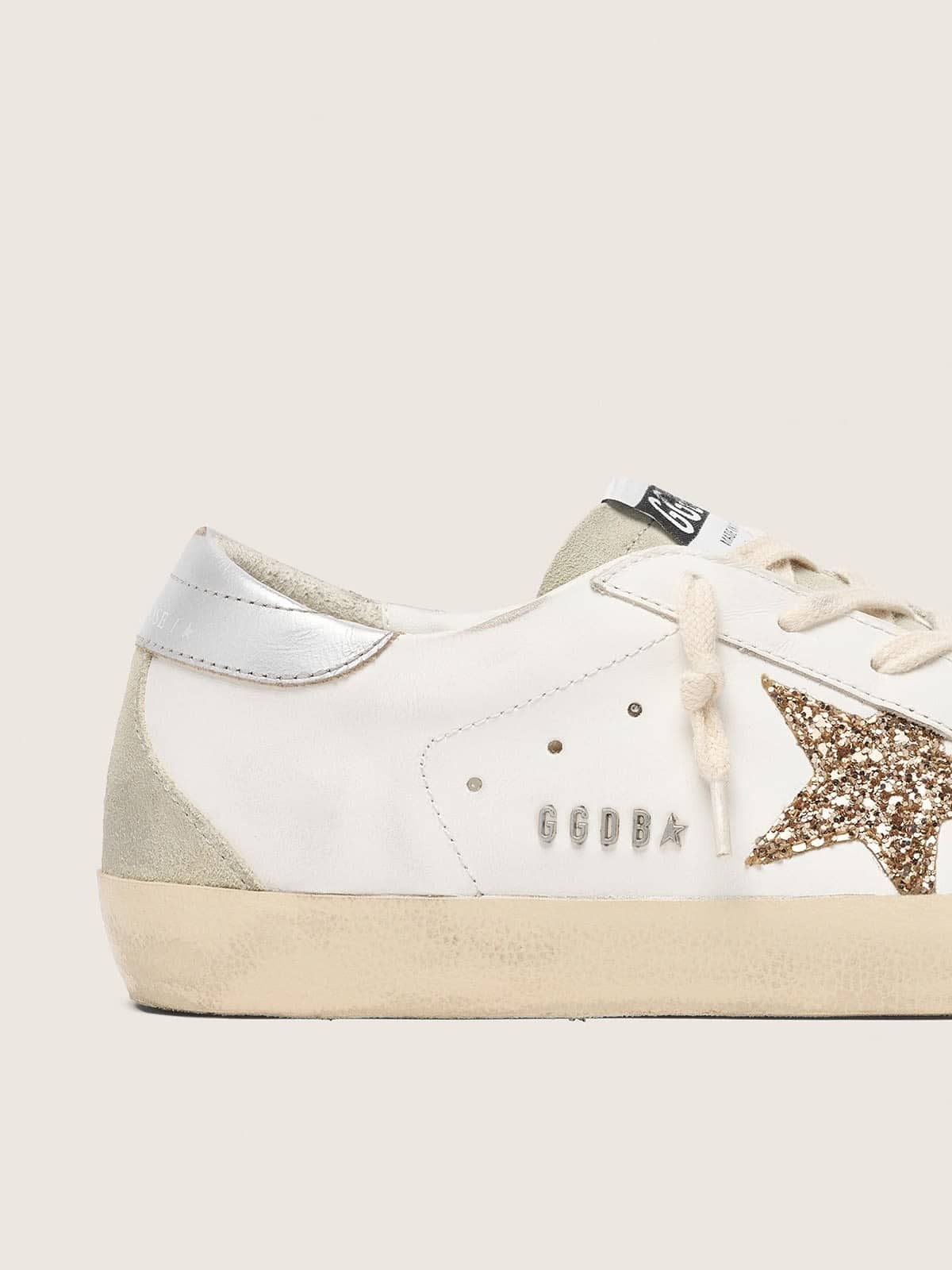 Super-Star with gold glitter star and ice-gray suede inserts