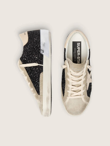 Super-Star in black glitter with cream star and suede inserts