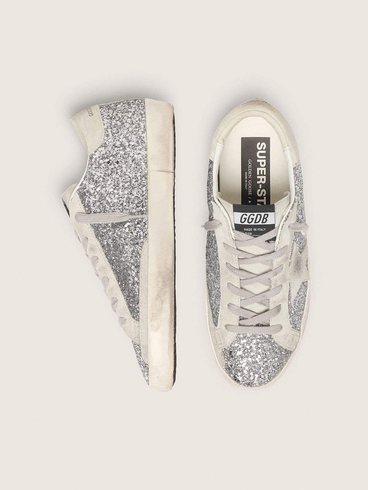 Super-Star in silver glitter with ice-gray suede star