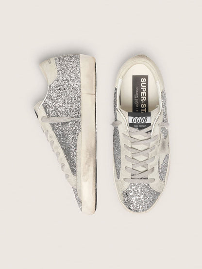 Super-Star in silver glitter with ice-gray suede star