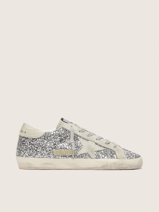 Super-Star in silver glitter with ice-gray suede star