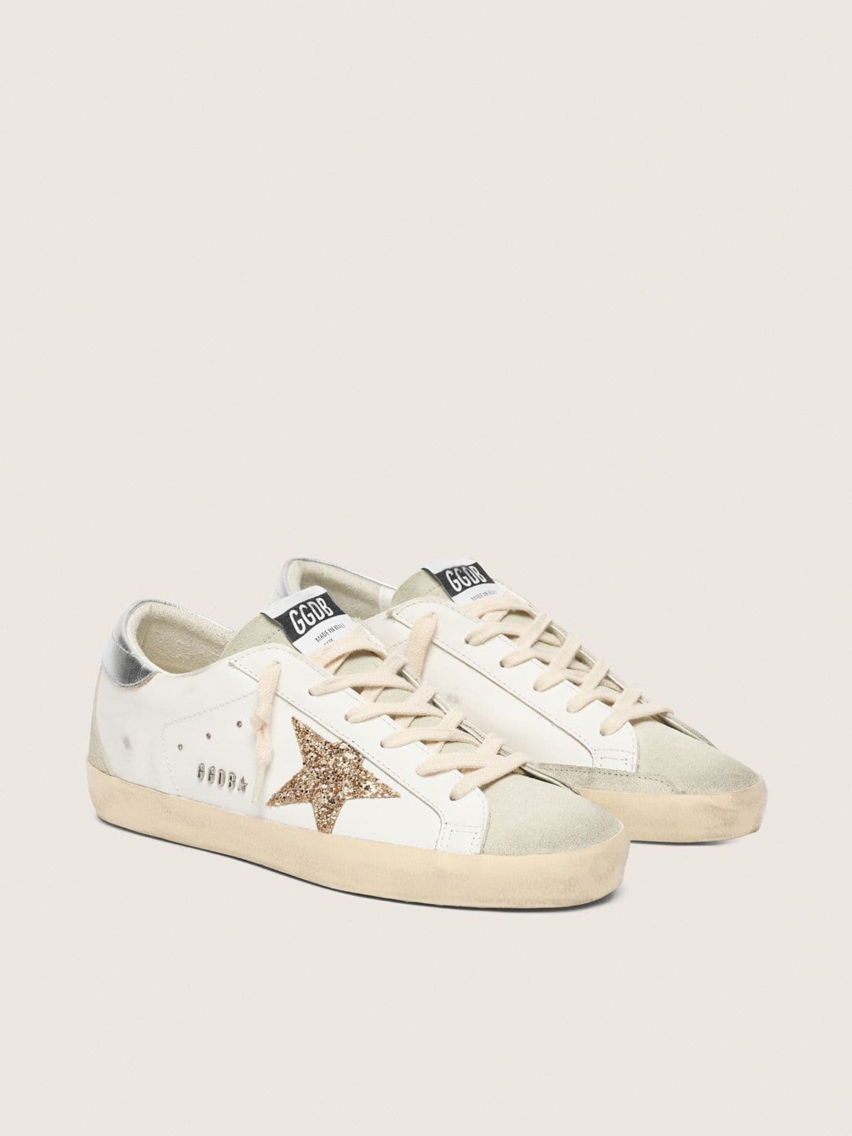 Super-Star with gold glitter star and ice-gray suede inserts