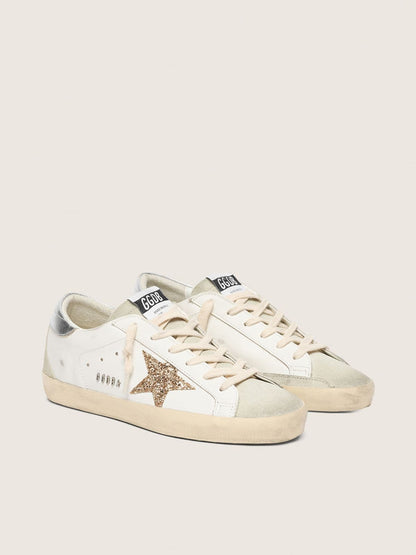 Super-Star with gold glitter star and ice-gray suede inserts