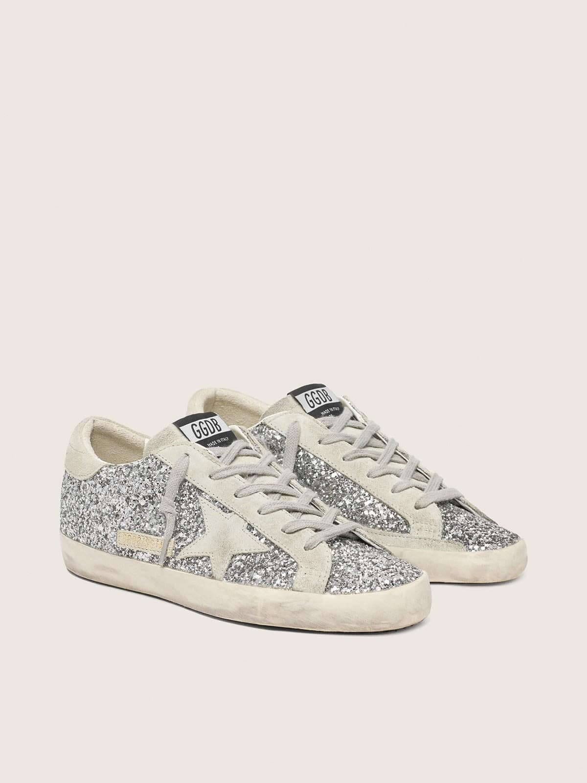 Super-Star in silver glitter with ice-gray suede star