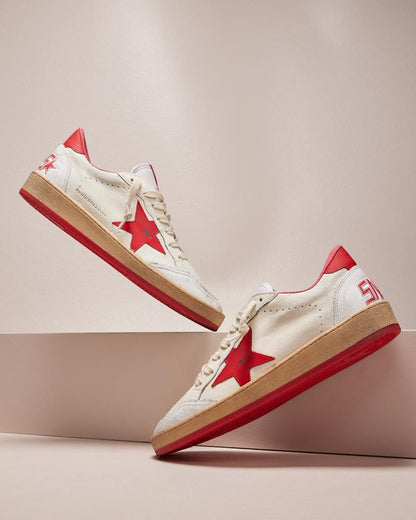 white leather with red star and heel tab